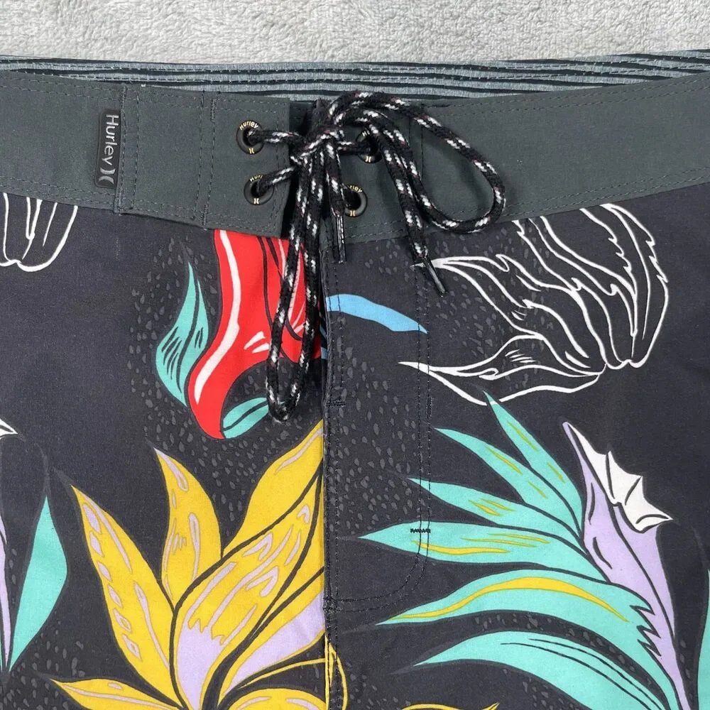 Hurley Board Shorts Men 36 Black‎ Phantom Floral Swim Trunks Drawstring Pocket